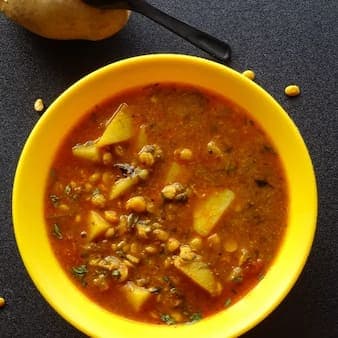 Split chickpea potato curry or chana dal batata usal
