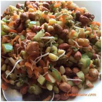 Sprouted moong and peanuts kachumbar salad