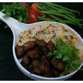 Stir fry garlic & coriander chicken & fried rice