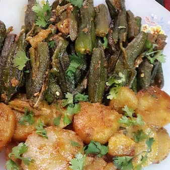 Stuffed masala bhindi aalu