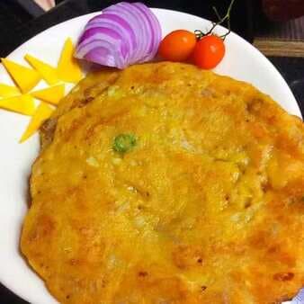 Wheat flour pancake with cucumber and yellow pumpkin