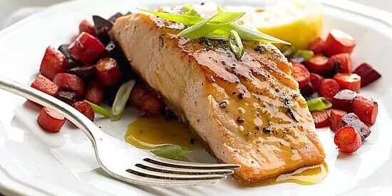 Peppered Salmon With Roasted Root Vegetables