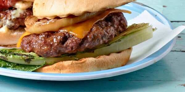 Classic Cheeseburgers With Grilled Romaine & Onions