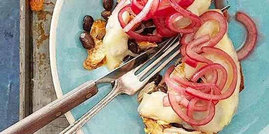 Cuban Pork And Black Bean Melts With Mustard Dressing And Pickled Red Onions