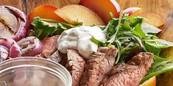 Flank Steak And Plum Salad With Creamy Chimichurri Dressing