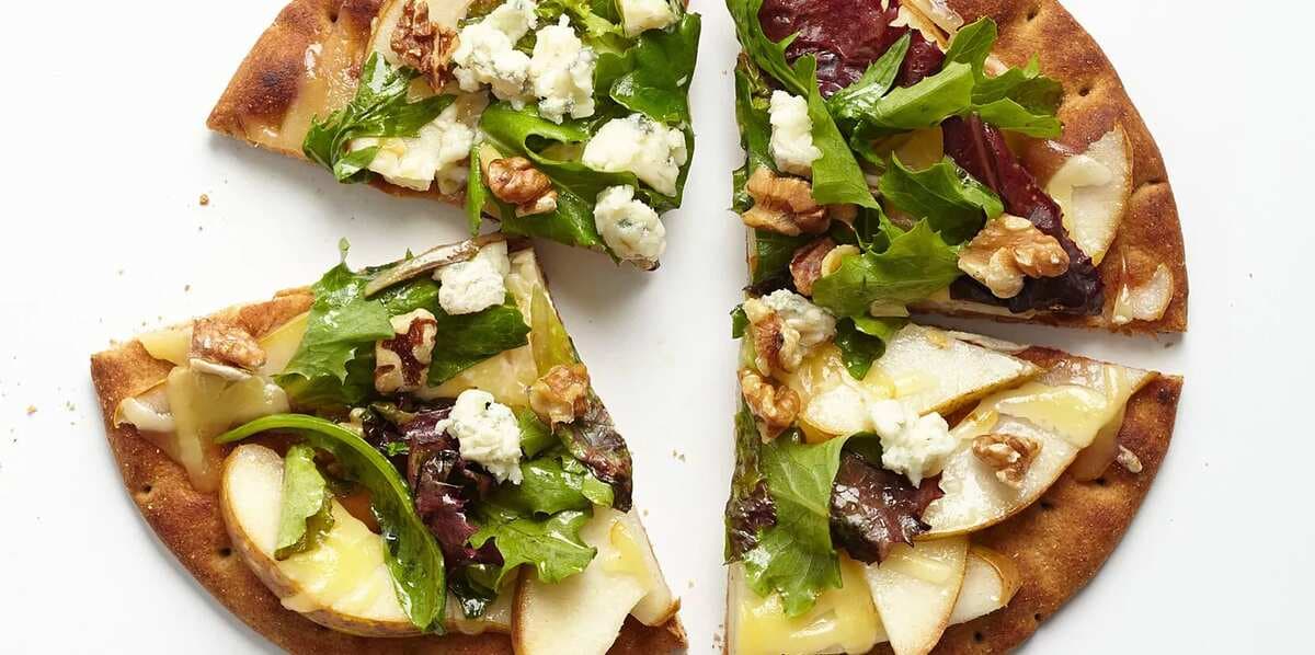 Flatbread With Pears, Fresh Baby Greens, And Gorgonzola