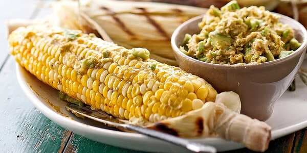 Marinated Grilled Corn With Chili-Avocado Butter