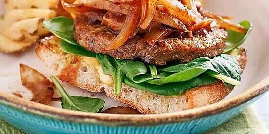 Open-Face Veg Burgers With Sauteed Onions