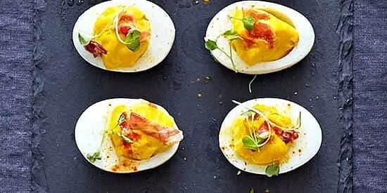 Sriracha Deviled Eggs With Crumbled Bacon
