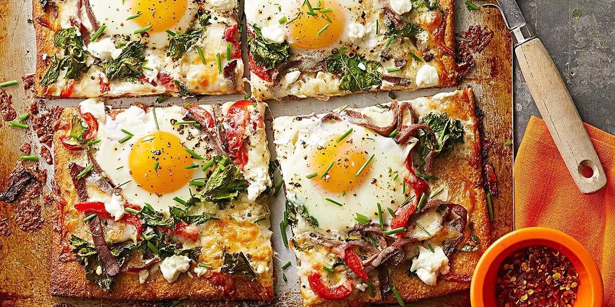 Steak, Egg, And Goat Cheese Pizza