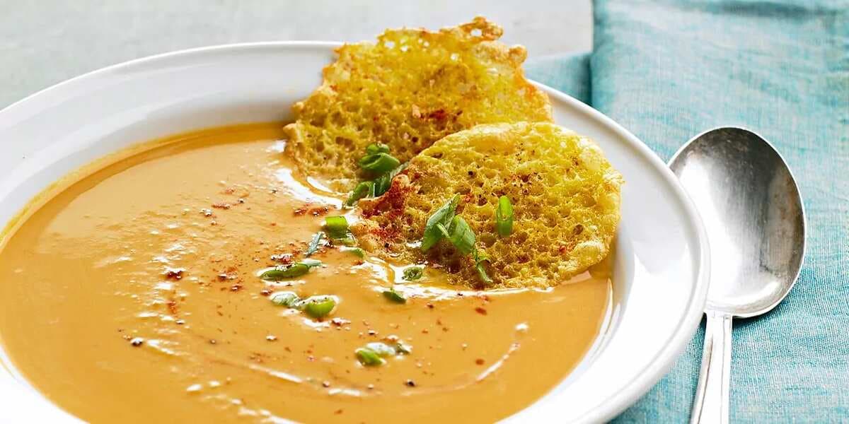 Sweet Potato Soup With Curried Cheese Crisps