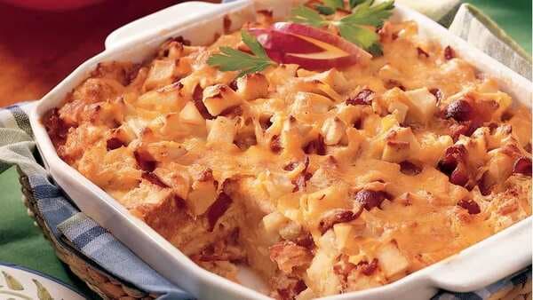 Apple, Bacon And Cheddar Bread Pudding