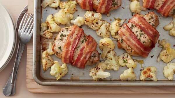 Bacon-Wrapped Pork Chops And Cauliflower Sheet-Pan Dinner