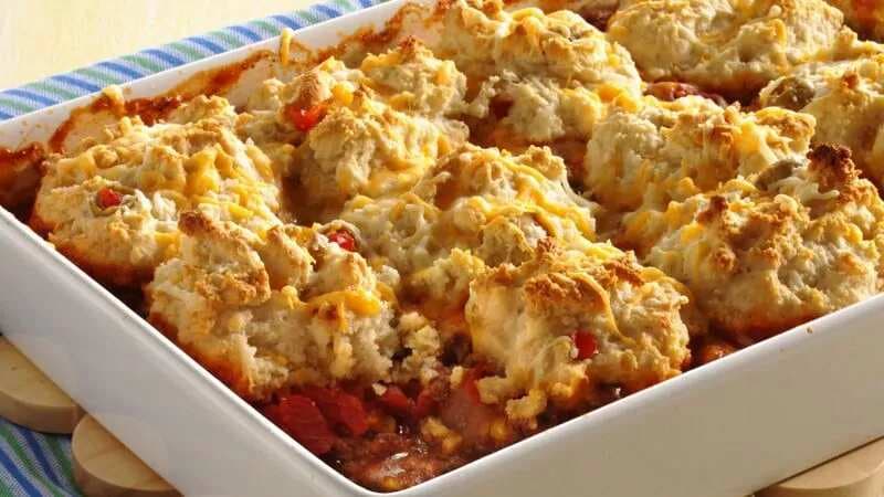 Biscuit-Topped Beef And Corn Casserole