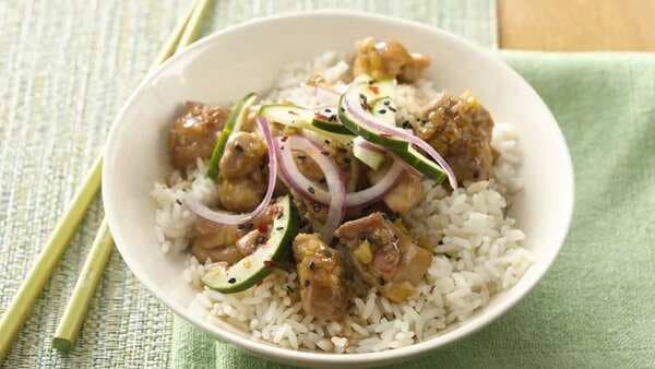 Caramel Chicken With Pickled Cucumber And Onion