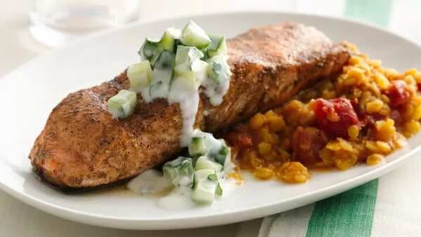 Indian Spiced Salmon With Dal And Raita