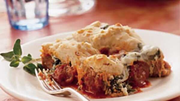 Italian Meatball And Spinach Biscuit Bake