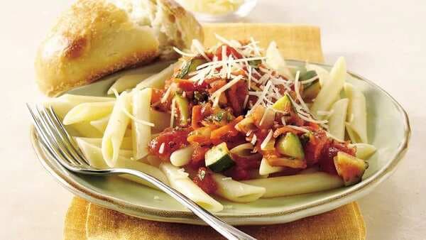 Penne With Vegetables In Tomato-Basil Sauce