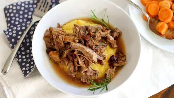 Balsamic Cranberry Pulled Pork With Cheesy Polenta