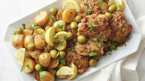 Lemon-Pepper Chicken With Green Olives And Potatoes