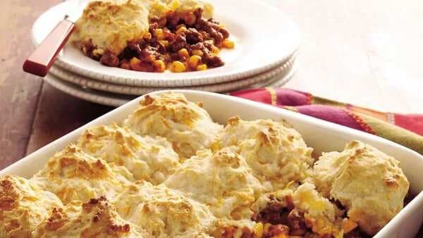 Taco Beef Bake With Cheddar Biscuit Topping