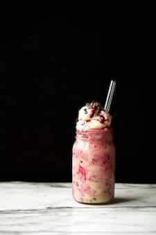 Thick and Frosty Cacao Crunch Smoothie With Peppermintbeet Swirl