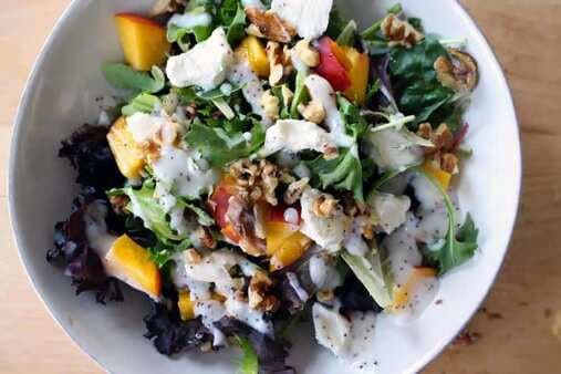 Mixed Greens Salad With Peaches, Goat Cheese, Walnuts