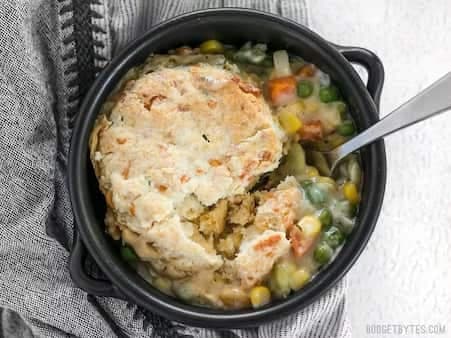 Vegetable Pot Pie Skillet With Cheddar Biscuit Topping