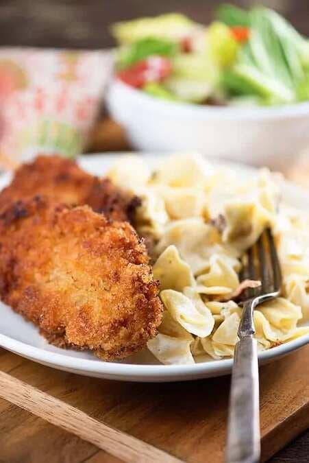 Pork Milanese with Cream Cheese Noodles