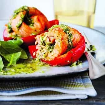 Red Peppers Stuffed with Rainbow Trout 