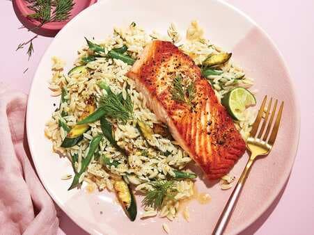 Salmon Fillets with Green Beans and Zucchini Orzo