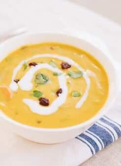 Curried Red Lentil Soup With Dried Cherries