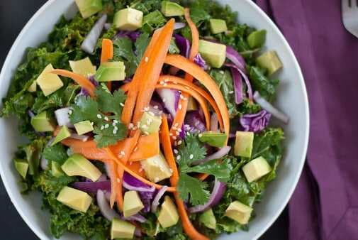 Asian Raw Kale Salad With Red Pepper Dressing