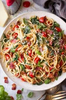 Bacon Tomato and Spinach Spaghetti