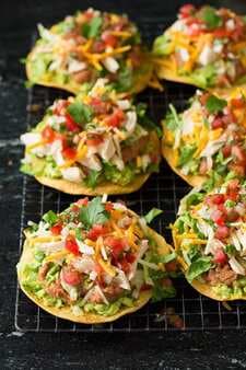 Tostadas with Chicken Guacamole and Beans