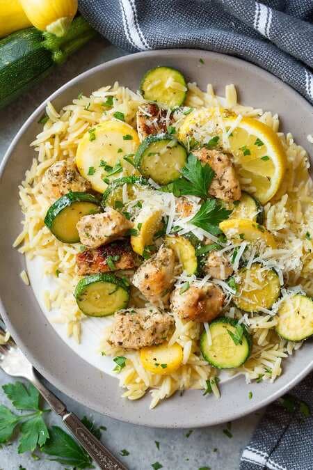 Skillet Lemon Parmesan Chicken with Zucchini and Squash