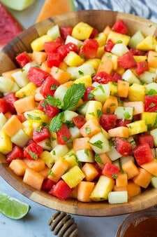 Melon Fruit Salad with Honey Lime and Mint Dressing