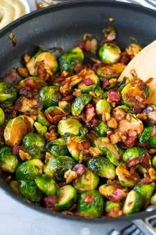 Sauteed Brussels Sprouts with Bacon Onions and Walnuts