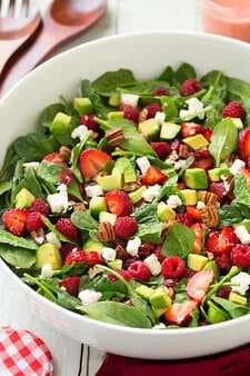 Red Berry & Avocado Spinach Salad with Strawberry Poppy Seed Dressing