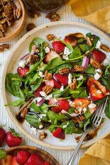 Strawberry Spinach Salad with Candied Pecans Feta and Balsamic Vinaigrette