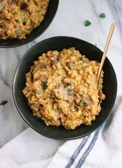 Brown Rice Risotto with Mushrooms and Fresh Oregano