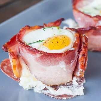 Goat Cheese and Eggs In Bacon Baskets