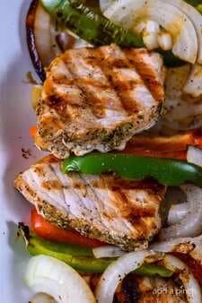 Grilled Pork Loin with Peppers and Onions