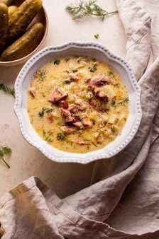 Polish Dill Pickle Soup with Smoked Ham