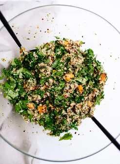 Quinoa Salad with Roasted Sweet Potato Kale and Pesto Vinaigrette