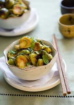 Roasted Brussels Sprouts with Sriracha and Mint