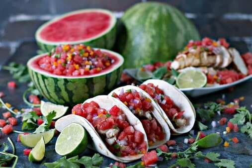 Honey Lime Chicken Tacos with Watermelon Salsa