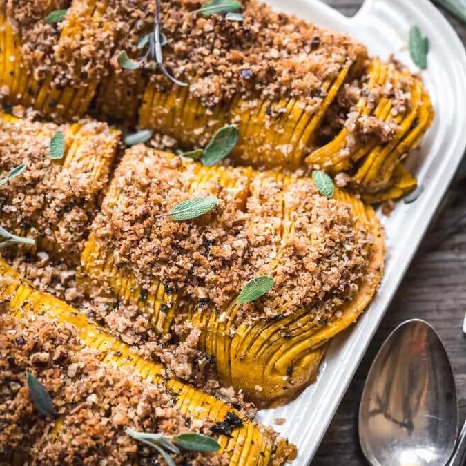 Hasselback Butternut Squash with Maple Herb Glaze