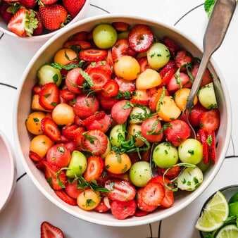 Melon Strawberry Salad with Lime Mint Dressing