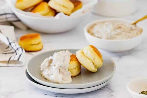 Fluffy Buttermilk Biscuits With Homemade Sausage Gravy